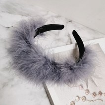 Makone 상표등록 가을 겨울 빈티지 엣지 헤어밴드 타조털 깃털 머리띠XT