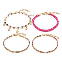 Tocona 4 개/대 유행 멀티 컬러 크리스탈 짠 구두 스타 펜던트 매력 발 팔찌 여름 비치 보석 8784