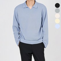 더베이직샵 미니멀 댄디 세미오버 카라 PK 니트 긴팔 티셔츠