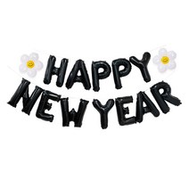 로나파티 은박풍선 HAPPY NEW YEAR 블랙 데이지 꽃풍선, 1개, 해피뉴이어 이니셜 풍선 블랙 + 데이지(S) 2P