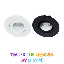 DSE 히포 LED COB 다운라이트 5W (2.5인치), 흑색-전구색(3000k), 1개