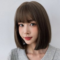 인모통가발 숏컷가발 정수리 중년 여성 가발 통 염색 여자 짧은머리 앞머리 칼단발 중단발, 상세 참조, 상세 참조