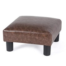 Adeco 스몰 오토만 – 풋스툴/발판 - 기하학적 아트 직육면체 및 실린더 39.7x39.1x24.1cm(15.7x15.7X9.1인치) (부드러운 원단) 2인 1인 140847, Brown Distressed Faux Leather