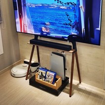 사운드바 거치대 이젤형 TV스탠드용 무타공 셋탑박스 공유기 리모컨 정리대, 무도색원목선반 + 브라켓1쌍