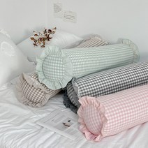 체크 안고자는 면 감성 꿀잠템 사계절 바디필로우 롱 원통 북유럽 캔디 쿠션, 커버+솜, 핑크