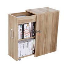 낮은 슬라이딩책장 책상 밑 수납장 슬라이드 만화책장, 흰 서랍에 연한 호두색 테두리