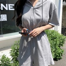 여성 데일리 점프수트 슈트 팬츠 라벨 후드 반바지