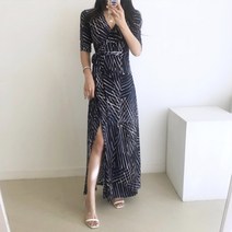 메이블 / 사선패턴 맥시 롱 랩원피스