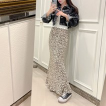 메이블 / 스판짱짱 레오파드 호피플리츠밴딩 주름 롱스커트
