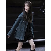 한국 스타일 느슨한 라운드 넥 데님 코트 여성의 봄과 가을 새로운 디자인 센스 레트로 툴링 탑 세련된 대비 재킷