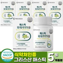 식약처 인증 그리스 산 매스틱 검 매스틱 추출물 정 22종혼합 유산균 양배추 브르콜리 감초 추출액 식약청 인정 메스틱 MASTIC GUM (+사은품 증정), 60정 x 5통 (5개월분)