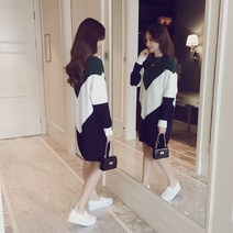 꽃소담 Winter Dress ZYZC3535 2021 추동 날씬해 보이는 스웨터 여성 빈둥빈둥 한 바람 헐렁한 중장 사이즈 장고기 니트 베이스 원피스