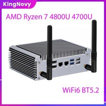Kingnovy 팬리스 AMD 미니 PC 듀얼 HD 게이밍 윈도우 1110 베어본 데스크탑 컴퓨터 HTPC WiFi6 BT52 Ryzen 7 4800U 4700U 4K, Ryzen 3 4300U, AU, No Ram No HD No WiFi