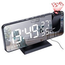 빔프로젝트 전자 시계 투명lcd탁상 스마트빔 사각 협탁 무선충전 알람 프로젝션 디지털 usb fm 라디오 led 스마트 테이블 데스크탑 180 ° 시간 프로젝터 스누즈가있는, 검은색 fm-2