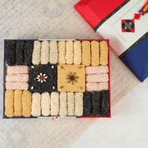 강릉 무진장 한과 꽃수담 선물세트 청홍 중 (3단구성), 노랑보자기, 포장