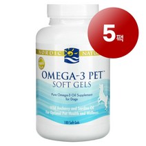 리암마켓 Nordic Naturals 노르딕 내추럴스 강아지용 면역 건강한 피부 털 관리 보충제 오메가-3 소프트젤 180정 1팩, 5팩
