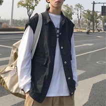 잇템 스트릿 간편 빈티지 데님 청 조끼 댄디패션