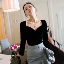 [Myshe]여성 펄 티셔츠 의상 패션 V넥 긴팔 티셔츠 Sevenfei913TX5