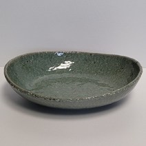 여주 수제도자기 타원 접시, 쑥색, 1개