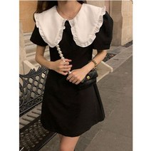빅카라 원피스 드레스 여성 스타일 피터팬 카라 하트스러운 스트릿 밤 데이트룩 캐주얼 반팔