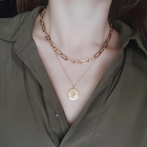 All써지컬 볼드 골드 체인 클립 빈티지 레이어드 목걸이