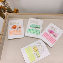 형광 체크 플라워 머리핀 귀여운머리핀 여름머리핀 혀오강머리핀 피서지 바캉스룩 해변코디 여름헤어핀 어린이머리핀