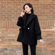 [이꾸띠] 다세이 여성 겨울 브이넥 카라 더블버튼 모직 데일리 짧은 코트
