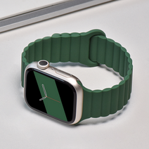 iSerise 애플워치 호환 마그네틱 체인 실리콘 스포티 워치밴드 스트랩, 6-밀리터리 그린