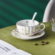 재벌집막내아들 찻잔 220ML 커피 컵과 접시 스푼 세트 세라믹 꽃 티 컵 영국 스타워즈워즈일의 애프터눈 도자기 머그잔, [01] 1Cup1Saucer1Spoon