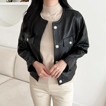 MASE 여성 양가죽 자켓 크롭 레더 점퍼 라이더 오버핏