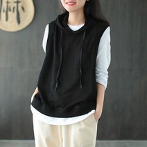 [이꾸띠] 니기루이이 여성 봄 가을 브이넥 후드 무지 캐주얼 데일리 조끼
