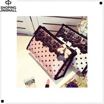 귀여운디자인 스탠딩가능 PVC재질 블랙셔링패턴 비즈파우치 리본파우치