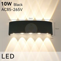 Led 벽 조명 인테리어 램프 110v 220v IP65 방수 욕실 집 야외 침실 정원 장식, 10W Black, CHINA, Cold White + Waterproof