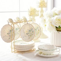 영국풍 본차이나 애프터눈 티세트 화이트 로얄 커피잔 홍차 찻잔 선물 세트 EA, L. 6인세트 거치대