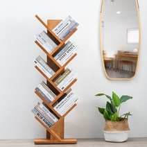 특이한 책장 사선 책꽂이 북트리 코너장 매거진 랙, 브라운 곡선 8 레이어 59x20x140cm