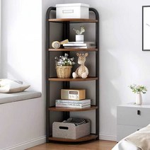 모서리수납장 모서리 삼각 삼각코너장 진열장 수납장 모서리책장 코너수납장 책장, D모델 4단 와일드오크 컬러 + 블랙 프레임