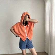 에이치스 사계절템 캐주얼 루즈오버핏 투웨이 여성 반팔 집업 후드조끼