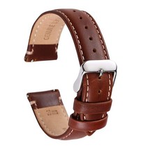 PURPLE FURZE Coffee 퀵 릴리즈 가죽 시계 스트랩 - 남성 여성용 교체용 손목 16mm 18mm 20mm 22mm 24mm 유니 밴드 (20mm 커피/실버), Brown/Silver/White_20mm