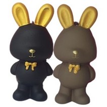 라이프랩 큐티레빗 토끼 키링 가죽스트랩 열쇠고리 2개 세트, 블랙+브라운