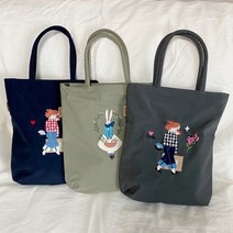 재그 가벼운 귀여운 자수 지퍼 에코백 토트백 천 손가방 패브릭 보조 가방 데일리백