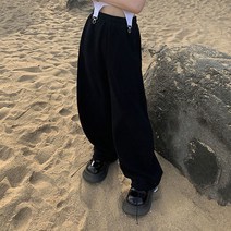 noushop 바지 여성 운동 하이 스트리트 루즈 레저 탄성 허리 와이드 레그 일본식 유니섹스 일본스타일 올 매치