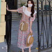 복고풍 레이스 빅카라 잔꽃무늬 원피스