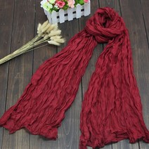 새로운 얇은 Pleated 여성 스카프 Hijabs 일반 컬러 린넨 소년 소녀 Scarfs 숙녀 목도리 랩 머리띠 부드러운 따뜻한, Burgundy