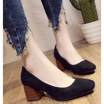 슈바이영 무배 스퀘어라인 베이직 스웨이드 펌프스 6CM 여자구두 블랙