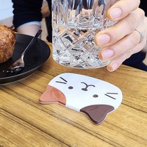 러블리 고양이 페이스 PVC 코스터 컵받침대, 브라운