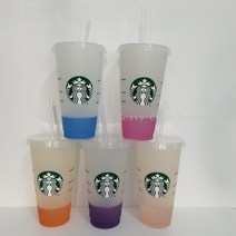 투명 변색컵 대용량 핸디컵 5p(1box), 투명한 빨대, 709ml