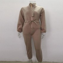 드로스트링 점프 슈트 여성용 우아한 가을 원피스 복장 따뜻한 롬퍼 여성 오버올 지퍼 포켓 플레이슈트 겨울 스트리트웨어