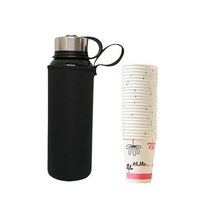 대형보온병 이중진공 단열 스텐 1100ml 보온병 전용 파우치 255ml종이컵 증정, 블랙