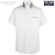 리차드막시 [슬림] 반팔 클래릭 화이트솔리드 남자캐주얼 슬림핏 와이셔츠 95-120 빅사이즈 - SMA6215
