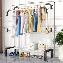 스텐행거 금색 옷걸이 행거 럭셔리 모자 랙 실내 수납 선반 가정용 가방보관, D 110cm화이트더블바가을과겨울70-90kg